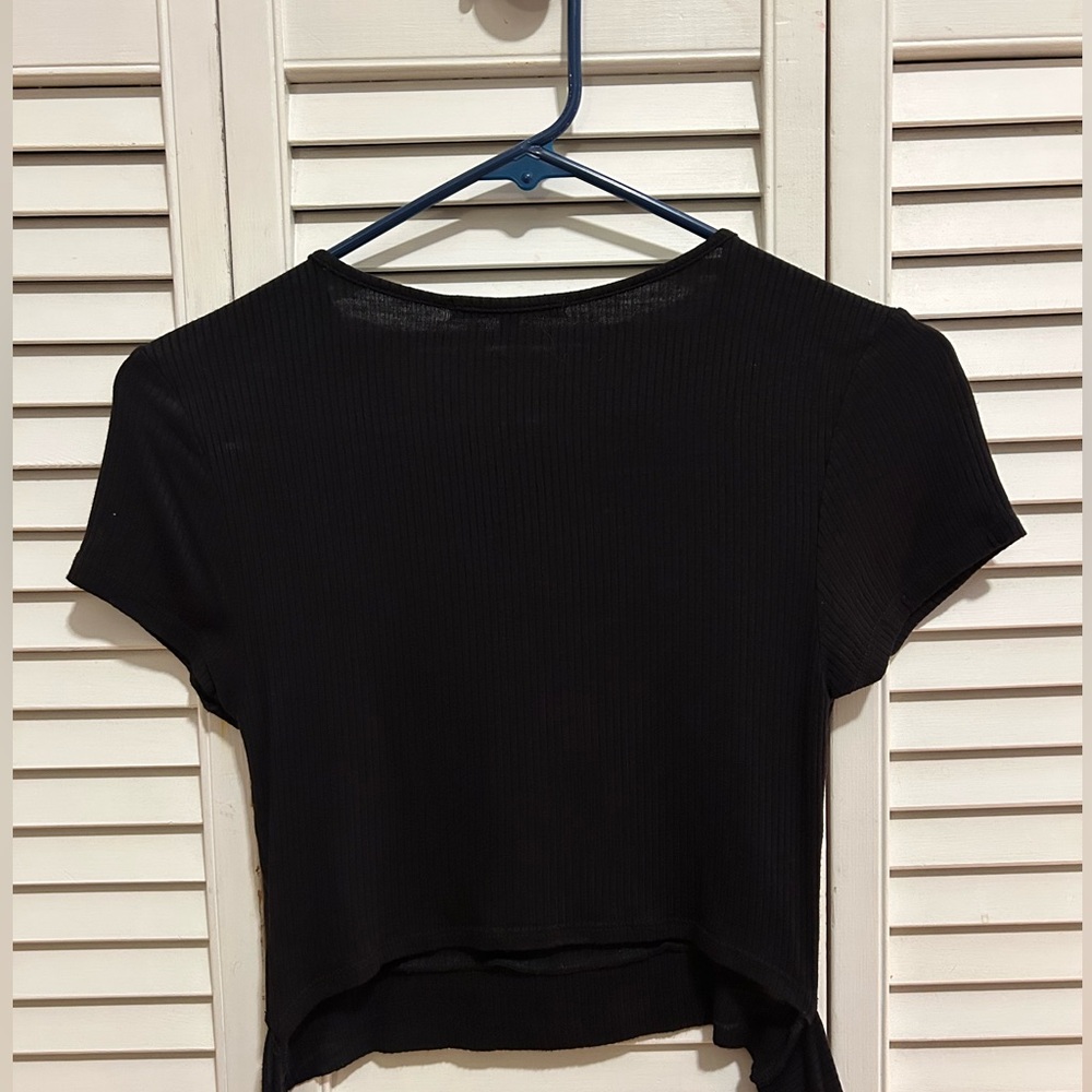Black Crop Top With Tie Back